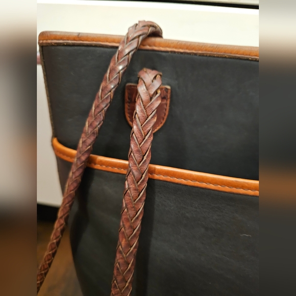 Brighton Black and Brown Croc Pattern Leather Tote Bucket Shoulder Bag - Picture 3 of 13